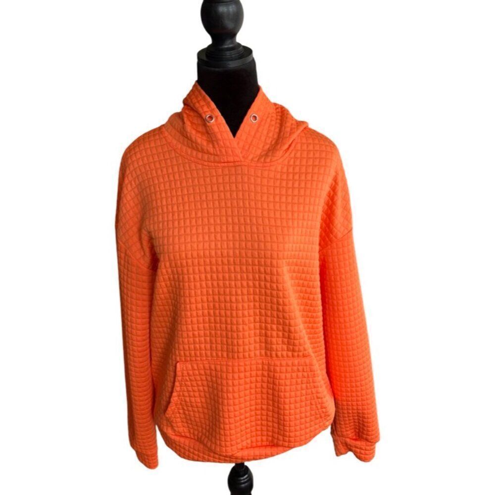 Bright Orange Waffle-Textured Hoodie